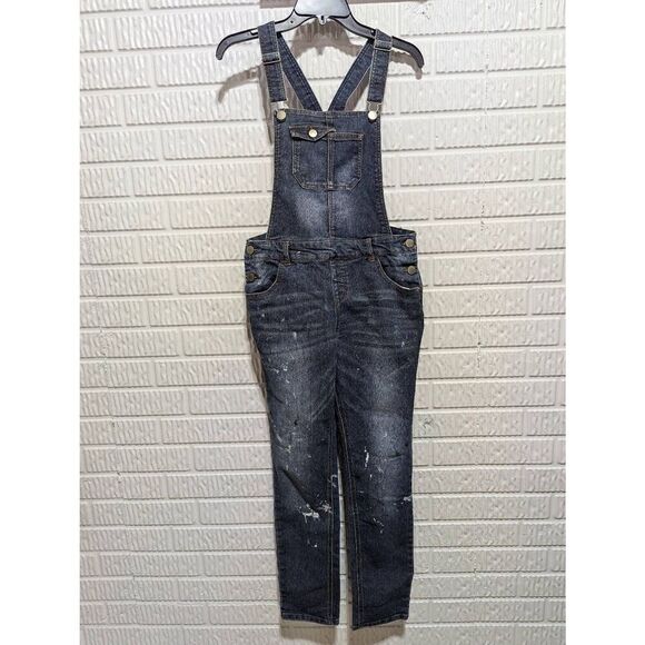 Cherokee Youth Blue Dark-Wash Jean Overalls Jumpsuit Paint Distressed Size XL - Picture 1 of 7
